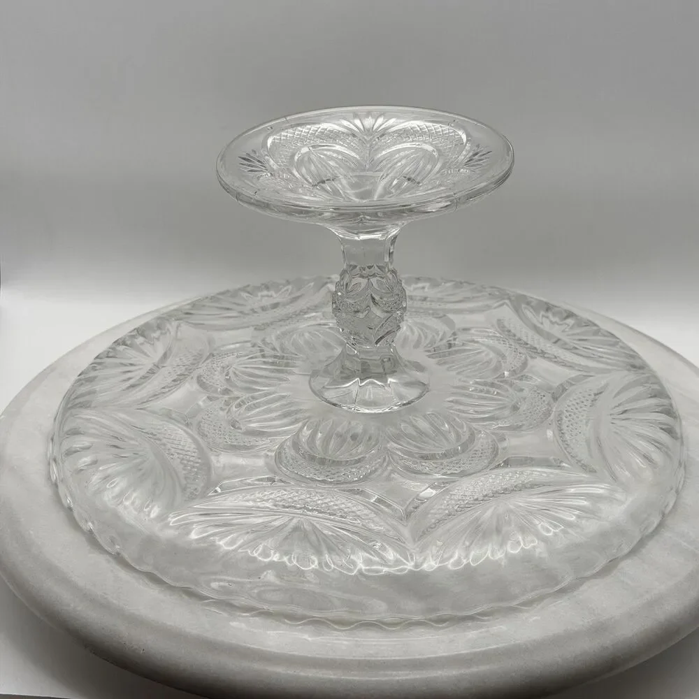 EAPG Bryce Higbee New Crescent Clear Glass Cake Stand Vintage in Great Condition